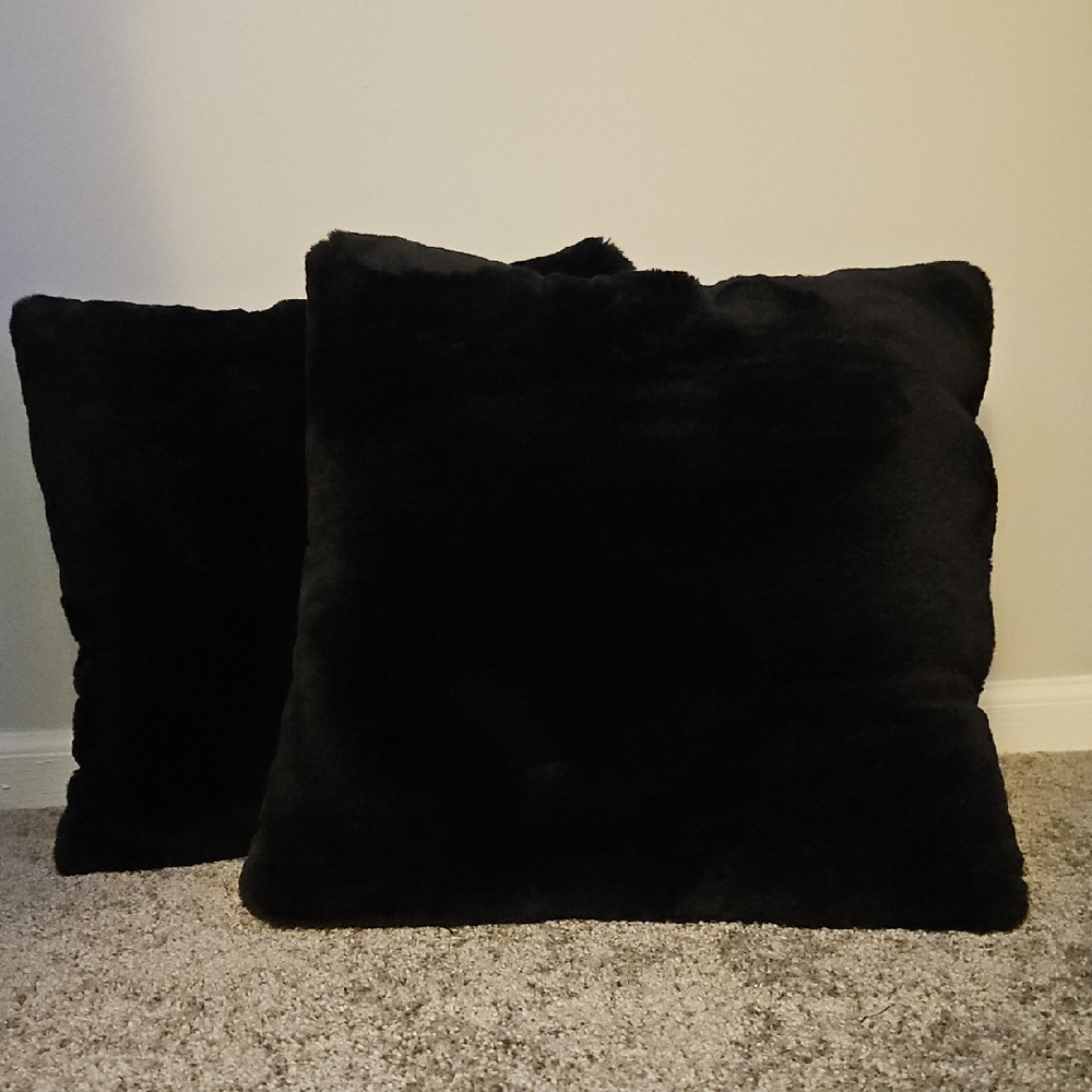 Black Faux Fur Throw Pillows
